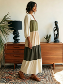 Women's Color-Block Striped Long-Sleeve Maxi Dress ZMZ1065F1XT