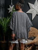 Women's Striped V-Neck Long-Sleeve Loose Printed T-Shirt ZMZ1019F6XT