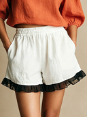 Women's Casual-Chic Cotton-Linen & Chiffon Panel With Elastic Waist Mini Shorts ZMZ1101F2ZYY