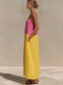 Women's Color-blocked Cotton And Linen Camisole Loose-fitting Vacation Maxi Dress ZMZ1094F0XT