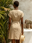 Women's Solid-Color V-Neck Cotton-Linen Casual Mini Dress ZMZ1070F2XT