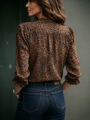 Women's Leopard Print V-Neck Long-Sleeve Shirt ZMZ1059F3XT