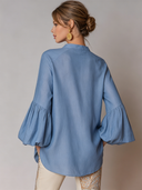 Women's Solid-Color Cotton-Linen V-Neck Loose Long-Sleeve Shirt ZMZ1004F0XT