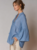 Women's Solid-Color Cotton-Linen V-Neck Loose Long-Sleeve Shirt ZMZ1004F0XT