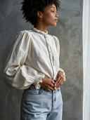 Women's Cotton And Linen Stand-up Collar Long-sleeved Button-down Shirt ZMZ1007F1XT