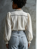 Women's Cotton And Linen Stand-up Collar Long-sleeved Button-down Shirt ZMZ1007F1XT