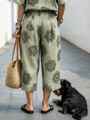 Women's Casual Floral-Print Cotton-Linen Cropped Pants ZMZ1059F0XT