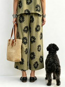 Women's Casual Cotton-Linen Floral Print Wide-Leg Pants ZMZ1062F2XT