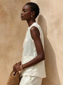 Women's Simple Cotton Linen Stand Collar Sleeveless Shirt ZMZ1053F9XT