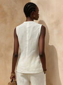 Women's Simple Cotton Linen Stand Collar Sleeveless Shirt ZMZ1053F9XT