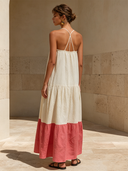 Women's Vacation Strappy Linen Color Block Maxi Dress ZMZ1055F3XT