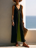 Women's Mediterranean Boho Style Cotton Linen V-Neck Sleeveless Maxi Dress ZMZ1145F3YZH