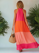 Women's Resort Style Vibrant Cotton Linen Color Block Sleeveless Maxi Dress ZMZ1146F7SWL
