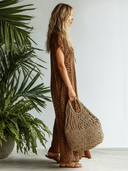 Women's Classic Brown Leopard Print Chiffon Short-Sleeve Maxi Dress ZMZ1178F2SWL