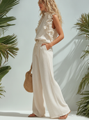 Women's Elegant Sleeveless Ruffled Striped Top And Straight-leg Pants Set ZMZ1164F9SWL