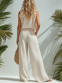 Women's Elegant Sleeveless Ruffled Striped Top And Straight-leg Pants Set ZMZ1164F9SWL