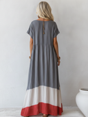 Women's Casual Cotton-Linen Color-Block V-Neck Loose Maxi Dress ZMZ1174F8SWL