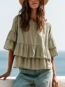 Women's Boho Casual Style Cotton Tiered Ruffle Sleeve Blouse ZMZ1103F6YZH