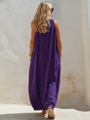 Women's Vintage-style Purple Cotton-linen Embroidered Sleeveless Loose Maxi Dress ZMZ1192F1SWL