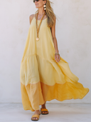 Women's Fashionable Light Yellow Cotton And Linen Loose-fitting Camisole Maxi Dress ZMZ1232F0SWL