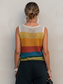Women's Stylish Casual Vacation Color-Block Crew Neck Sleeveless Knit Top ZMZ1056F6ZYY