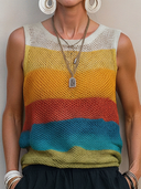 Women's Stylish Casual Vacation Color-Block Crew Neck Sleeveless Knit Top ZMZ1056F6ZYY