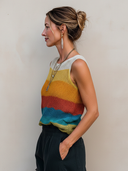 Women's Stylish Casual Vacation Color-Block Crew Neck Sleeveless Knit Top ZMZ1056F6ZYY