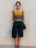 Women's Stylish Casual Vacation Color-Block Crew Neck Sleeveless Knit Top ZMZ1056F6ZYY