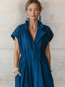Women's Casual Vintage Lapel Short-Sleeve Cotton-Linen Maxi Dress ZMZ1127F9ZYY