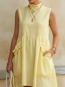 Women's Casual Chic Resort-Style Sleeveless With Stand Collar Cotton Mini Dress ZMZ1107F8ZYY