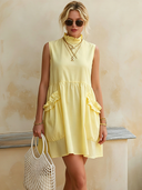 Women's Casual Chic Resort-Style Sleeveless With Stand Collar Cotton Mini Dress ZMZ1107F8ZYY