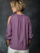 Women's Casual Vintage V-Neck Off-Shoulder Vertical-Stripe Cotton-Linen Shirt ZMZ1197F8ZYY
