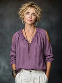 Women's Casual Vintage V-Neck Off-Shoulder Vertical-Stripe Cotton-Linen Shirt ZMZ1197F8ZYY