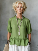 Women's Casual Vintage Tencel-Cotton-Linen Crew-Neck Short-Sleeve T-Shirt ZMZ1122F8ZYY