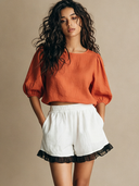 Women's Casual-Chic Cotton-Linen & Chiffon Panel With Elastic Waist Mini Shorts ZMZ1101F2ZYY