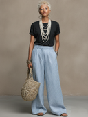 Women's Casual Fashionable Vertical Stripes Cotton-Linen Loose Wide-Leg Pants  ZMZ1100F2ZYY