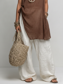 Women's Casual Vintage Cotton-Linen Sleeveless Crew-Neck T-Shirt And Wide-Leg Pants Set ZMZ1119F6ZYY