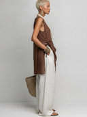 Women's Casual Vintage Cotton-Linen Sleeveless Crew-Neck T-Shirt And Wide-Leg Pants Set ZMZ1119F6ZYY