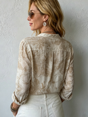 Women's Retro Pattern Chiffon Long-Sleeved Henley Shirt