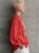 Women's Premium Vintage Tencel-Cotton-Linen Embroidered Mandarin Collar Lantern-Sleeve Shirt  ZMZ1181F8ZYY