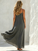 Women's Retro Flowy Textured Cotton Linen Color Block Camisole Maxi Dress ZMZ1289F5SWL