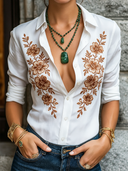Women's Retro Casual Floral Embroidered Long-Sleeve Shirt ZMZ1297F6ZJY