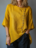Women's Retro Casual Cotton Linen Elegant Elbow-Length Sleeve Ruffled Shirt ZMZ1256F5ZJY