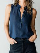 Women's Retro Casual Cotton Linen Sleeveless Henley Collar Shirt ZMZ1259F3ZJY
