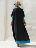 Women's Classic Cotton Striped-Panel Blue V-Neck Loose Maxi Dress ZMZ1283F7SWL