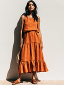 Women's Retro Casual Cotton Linen Round Neck Sleeveless Ruffle Midi Dress ZMZ1257F8ZJY