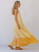 Women's Fashionable Light Yellow Cotton And Linen Loose-fitting Camisole Maxi Dress ZMZ1232F0SWL