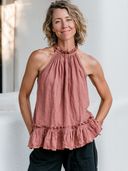 Women's Boho Romantic Style Premium Linen Ruffle Neck Halter Peplum Top ZMZ1289F4YZH