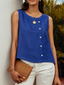 Women's Solid Color Cotton Linen Round Neck Sleeveless Shirt ZMZ1240F6XT