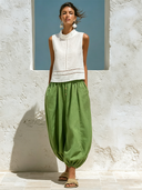 Women's Casual Sleeveless Cotton-Linen Patchwork Top And Trousers Two-Piece Set ZMZ1296F5XT
